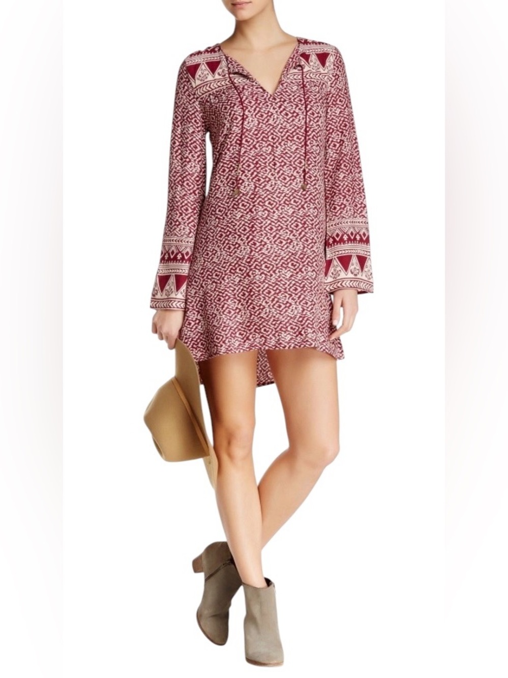 NWT Billabong Eternal Winter Printed Woven Boho Shift Dress Black Cherry Size M